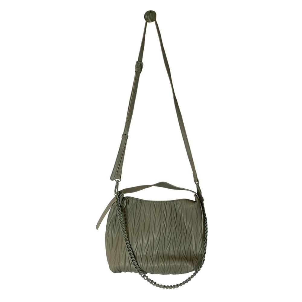 MADISON WEST Textured Faux Leather Gray Shoulder Hand Bag Matte Chain Detail